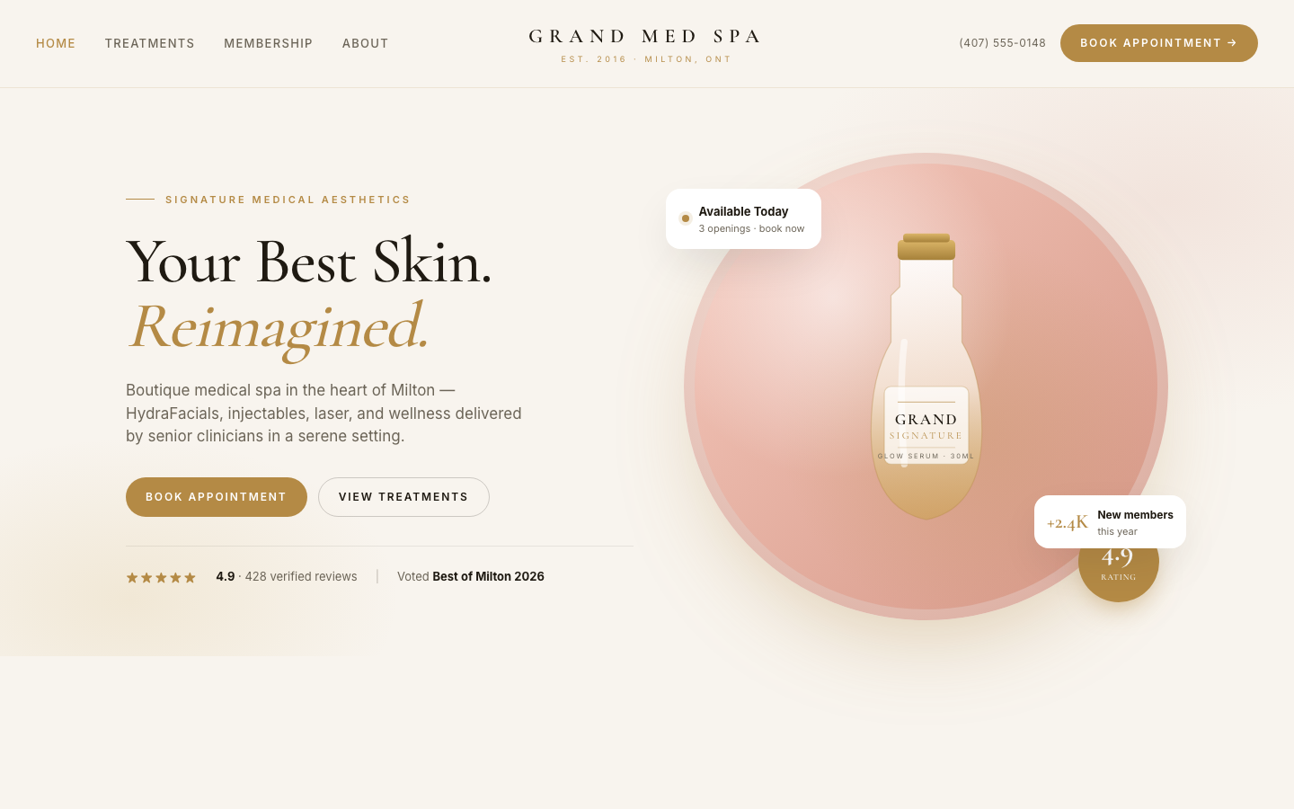 Grand Med Spa website — designed by Fien Digital